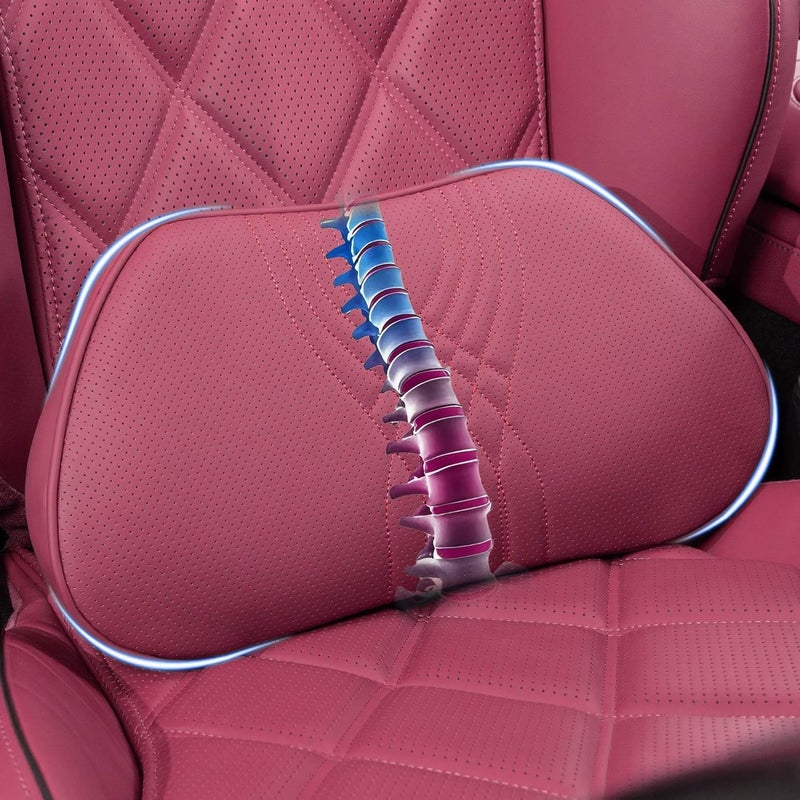 Dapucarin Lumbar Support Pillow for Car Seat, Office Chair Leather Memory Foam Lower Back Cushion for Back Pain Relief Improve Posture, Ergonomic Back Rest for Gaming Chair, Red, 1PC - Image 1