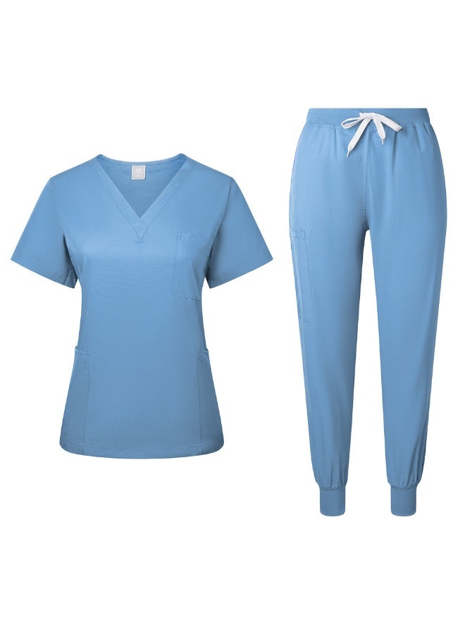 Loquat Womens Medical Scrubs Set Medical Uniform Set Light Blue - Image 1