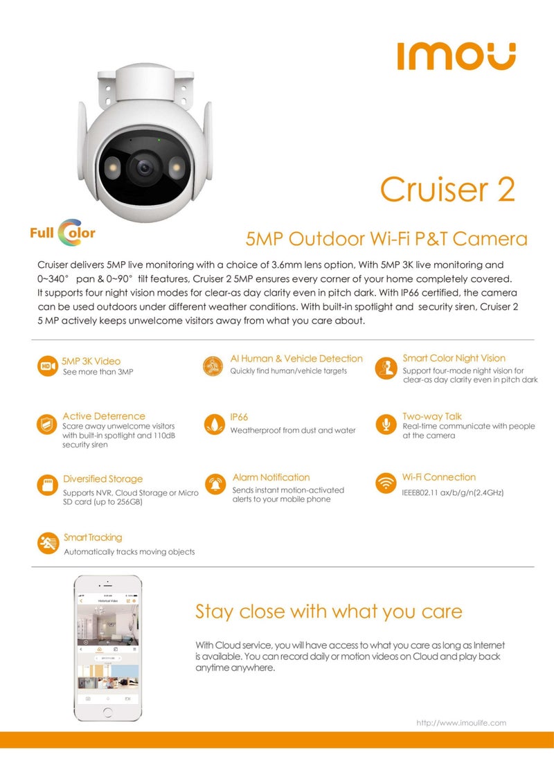 IMOU - Cruiser 2 Smart Tracking Security Camera 5MP Resolution IP66 Image 3K QHD Smart Full Color Panoramic Night Vision Pan and Tilt, Powered by IMO Sense™ and Weather Resistant - Image 1
