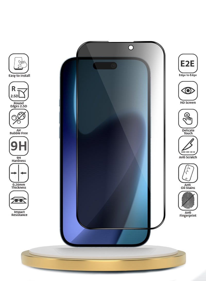 Wtech Apple iPhone 17 Pro 5G 2025 Premium E2E Series Privacy Full Glue Full Edge Rubber Protection Tempered Glass Screen Protector (MSGECP) - Clear/Black - Image 2