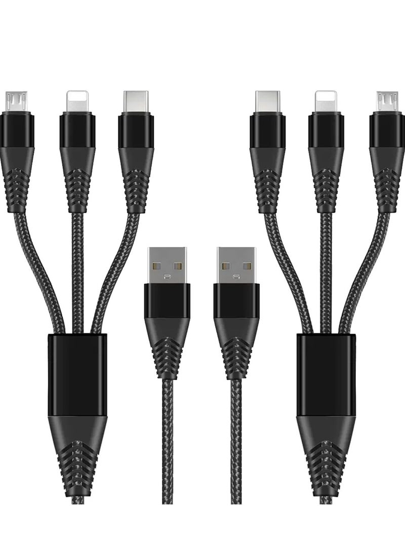 erorex Charging Cable, 3 in 1 Charger Cable Nylon Braided Multiple USB Cable Universal Charging Cord, with Type-C, Micro USB Port Connectors, for Most Phones,Pads and Other Devices (1.2M, 2Pcs) - Image 1