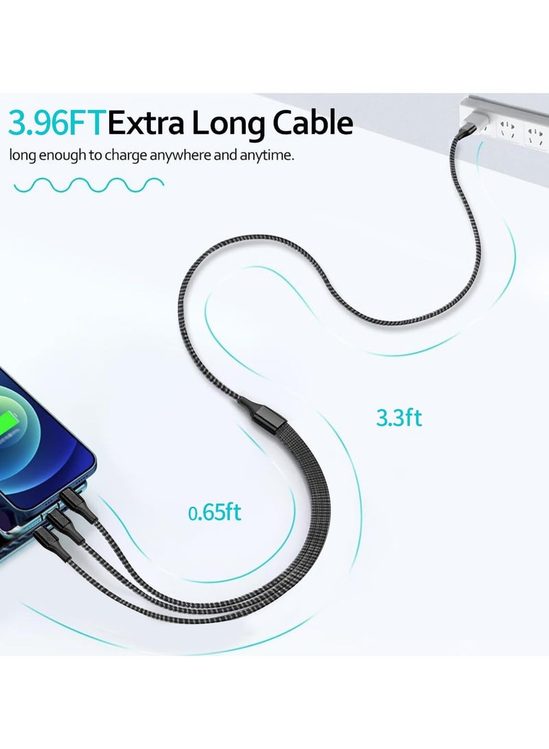 erorex Charging Cable, 3 in 1 Charger Cable Nylon Braided Multiple USB Cable Universal Charging Cord, with Type-C, Micro USB Port Connectors, for Most Phones,Pads and Other Devices (1.2M, 2Pcs) - Image 2