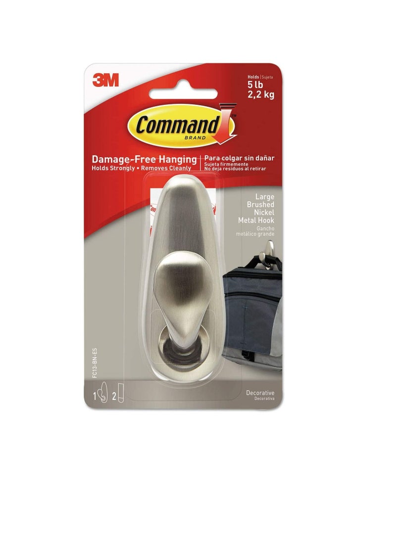 Command Large Forever Classic Brushed Nickel Metal Hook  - Image 2