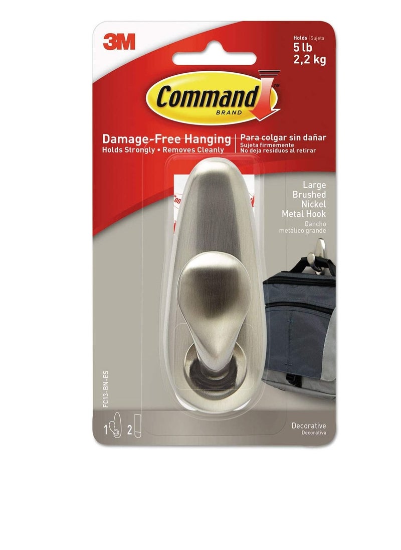 Command Large Forever Classic Brushed Nickel Metal Hook  - Image 1