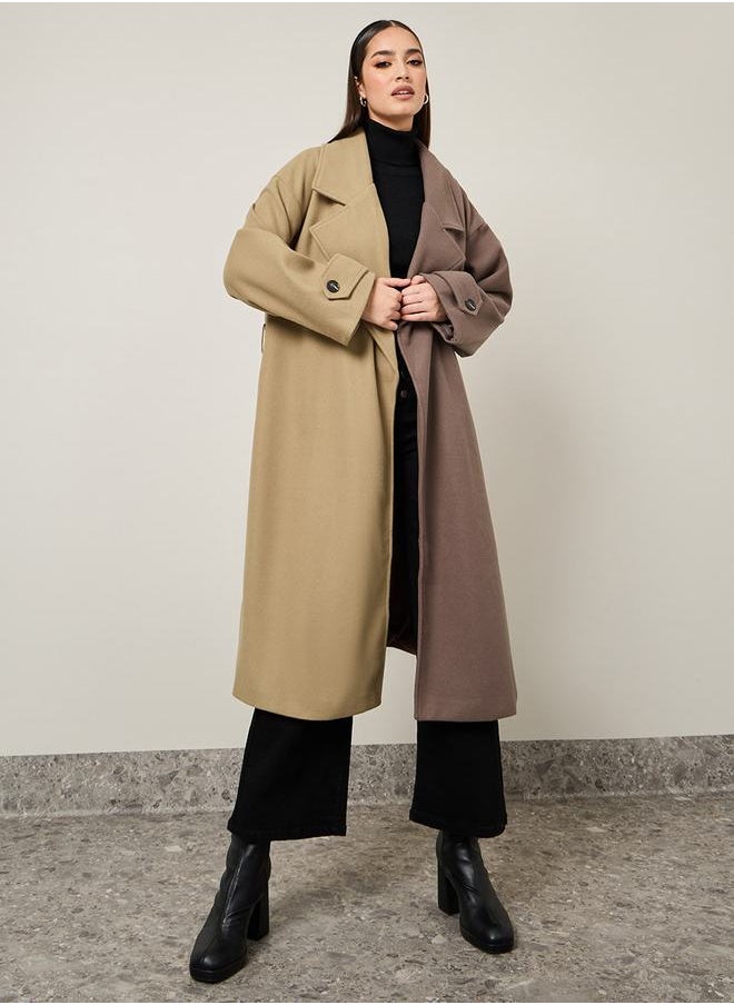 Styli - Oversized Colorblock Wool Like Midi Coat - Image 1
