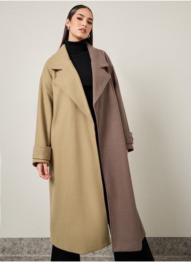 Styli - Oversized Colorblock Wool Like Midi Coat - Image 1