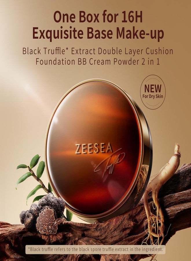 ZEESEA زيزيا 2 في 1 فاونديشن كوشن بالفطر الأسود، كريم بي بي مزدوج الطبقات وبودرة تثبيت للتحكم في الزيت، مرطب ملون، يدوم طويلاً، طبيعي، 0.32 + 0.18 أونصة (9 جرام + 6 جرام) - Image 5