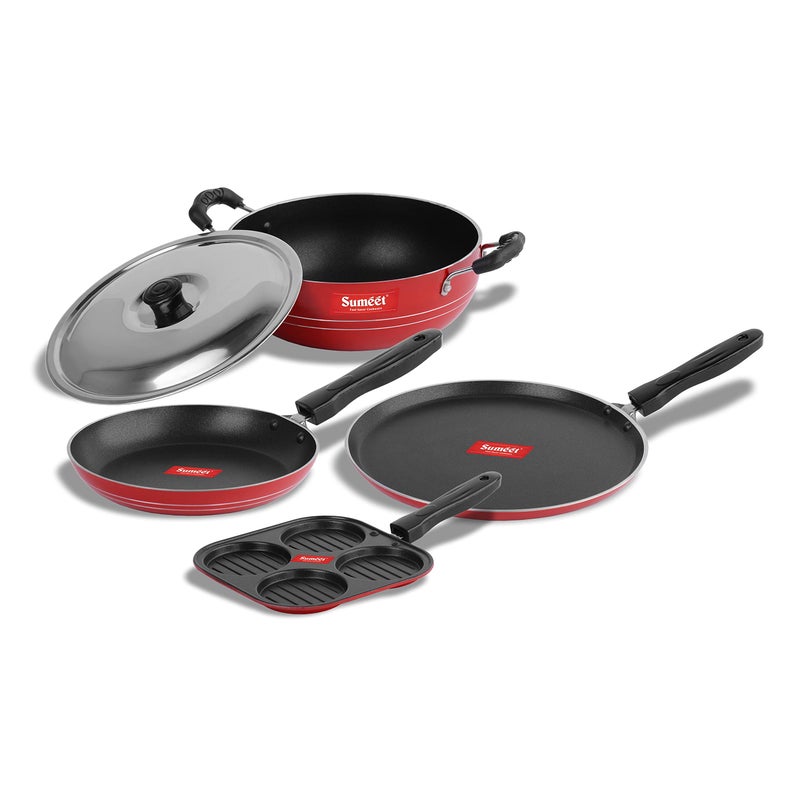 Sumeet 2.6mm Thick Non-Stick Rodze Cookware set (Dosa Tawa - 26.5cm Dia + Mini Multi Snack Maker - 19.5cm Dia + Kadhai with Lid - 1.5Ltr capacity- 20cm Dia + Tapper pan - 20cm Dia) - Image 5