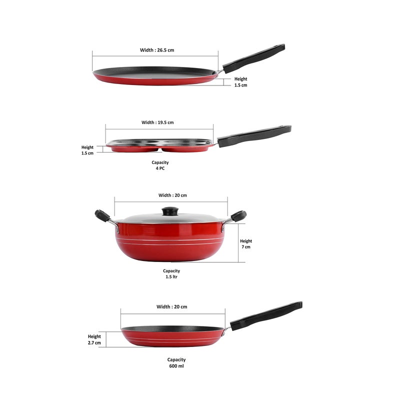 Sumeet 2.6mm Thick Non-Stick Rodze Cookware set (Dosa Tawa - 26.5cm Dia + Mini Multi Snack Maker - 19.5cm Dia + Kadhai with Lid - 1.5Ltr capacity- 20cm Dia + Tapper pan - 20cm Dia) - Image 4