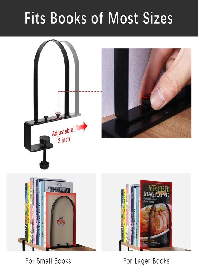 WOMACO Book Ends for Heavy Books, Heavy Duty Bookend for Shelves, Super Steady Clamp-On Non-Skid Metal Book Shelves Holders Stoppers for CDs, Vinyl Records (Black, 1 Pair) - Image 3