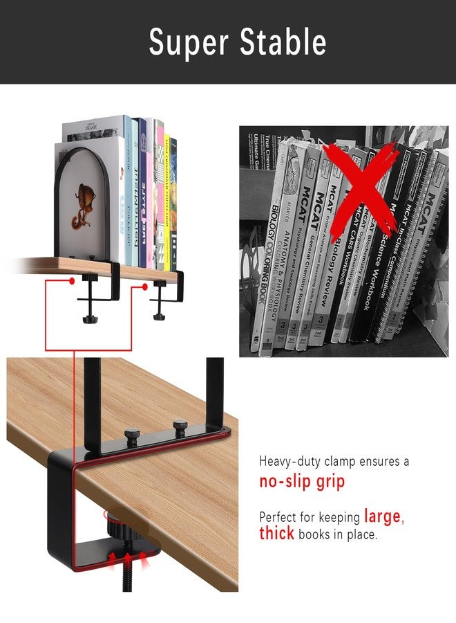 WOMACO Book Ends for Heavy Books, Heavy Duty Bookend for Shelves, Super Steady Clamp-On Non-Skid Metal Book Shelves Holders Stoppers for CDs, Vinyl Records (Black, 1 Pair) - Image 2