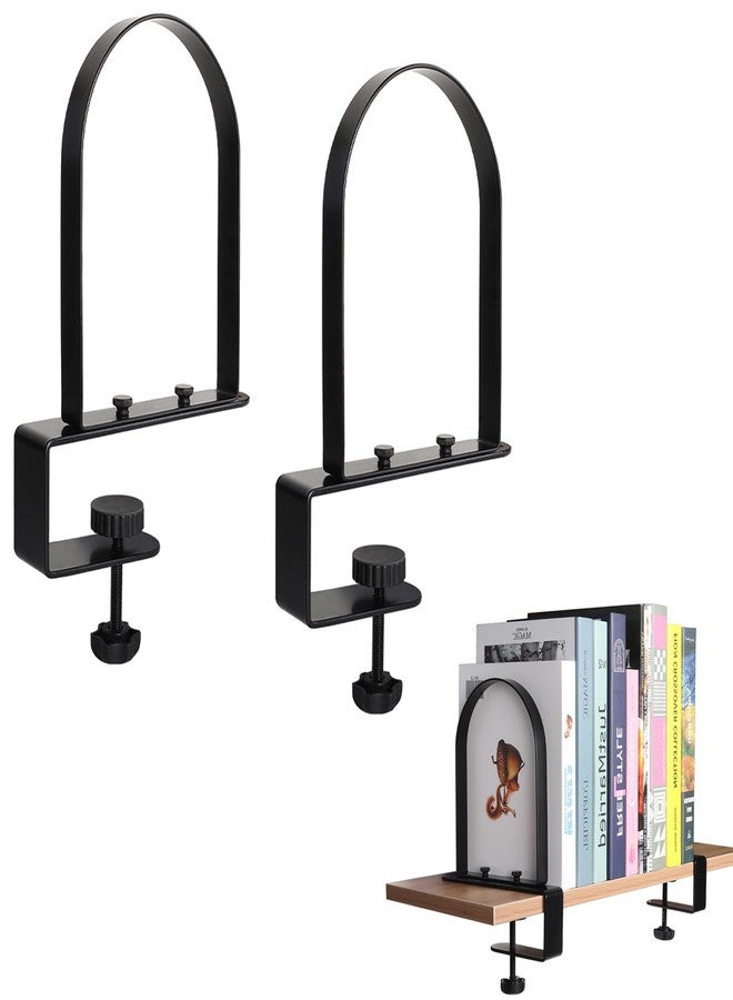 WOMACO Book Ends for Heavy Books, Heavy Duty Bookend for Shelves, Super Steady Clamp-On Non-Skid Metal Book Shelves Holders Stoppers for CDs, Vinyl Records (Black, 1 Pair) - Image 1