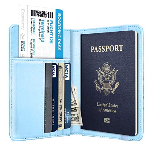 Coco Rossi Passport Holder Cover,Traveling Passport Case Cute Passport Wallet for Women,Blue Marble - Image 3