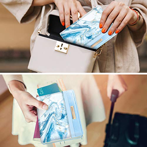 Coco Rossi Passport Holder Cover,Traveling Passport Case Cute Passport Wallet for Women,Blue Marble - Image 5