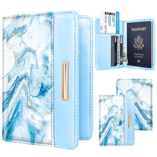 Coco Rossi Passport Holder Cover,Traveling Passport Case Cute Passport Wallet for Women,Blue Marble - Image 2