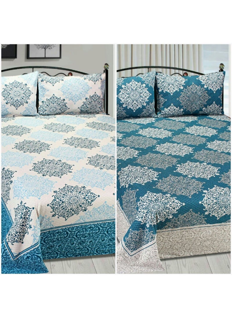 FRESH FROM LOOM Fresh From Loom Cotton 300 TC Reversible 1pc Double Bed Bedsheet with 2 Pillow Cover Aqua Blue_Double Bed  - Image 1