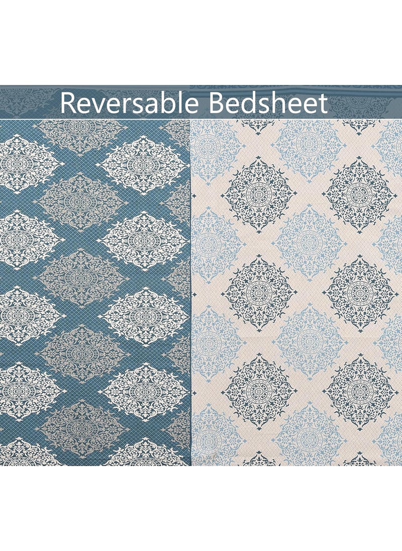 FRESH FROM LOOM Fresh From Loom Cotton 300 TC Reversible 1pc Double Bed Bedsheet with 2 Pillow Cover Aqua Blue_Double Bed  - Image 4