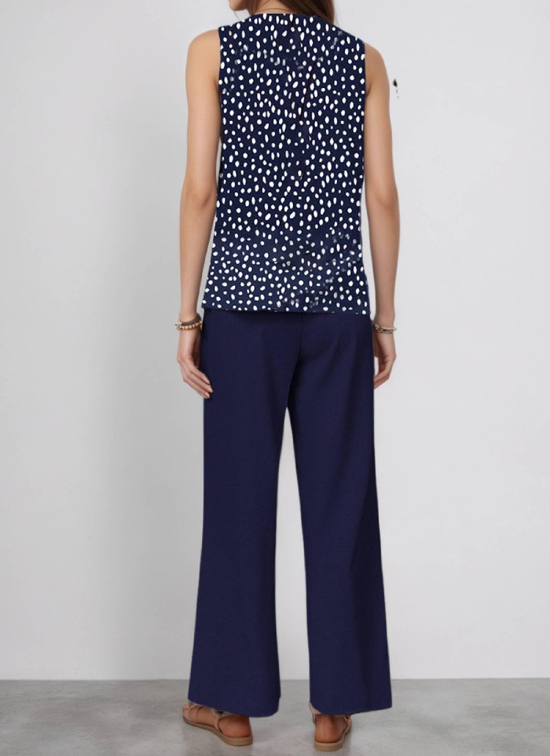 LOZ Two Piece Sets for Women Summer Outfits Navy Blue Polka Dot Sleeveless Top and Wide Leg Pants Lounge Sets 2025 Trendy - Image 3