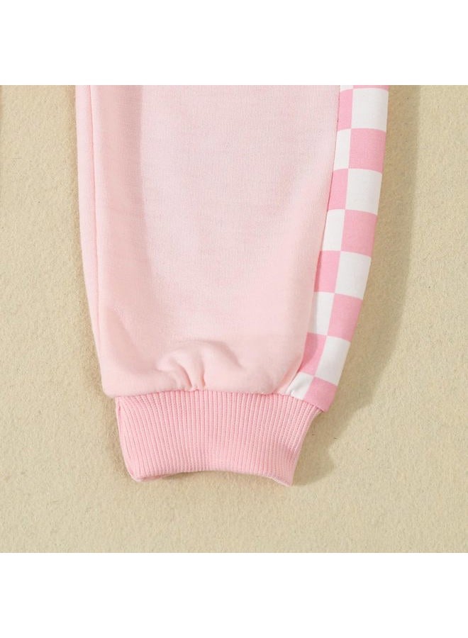 BeQeuewll Baby Girl Valentines Day Outfit Long Sleeve Heart Checkerboard Print Sweatshirt Plaid Pants 2Pcs Valentine Clothes (Mini Pink, 12-18 Months) - Image 5