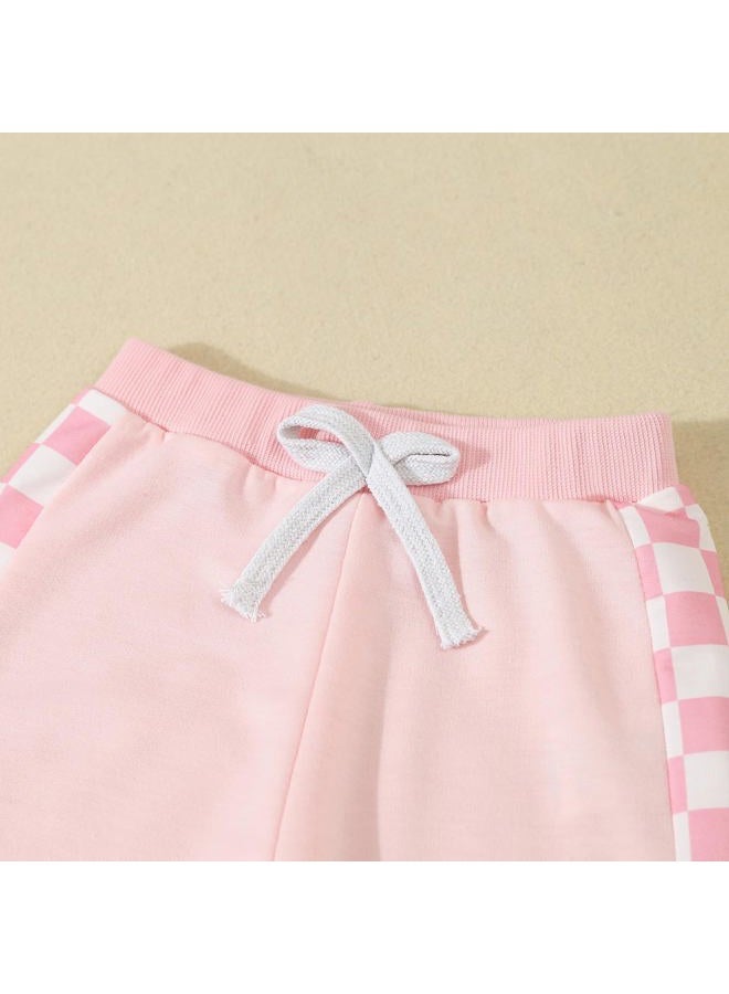 BeQeuewll Baby Girl Valentines Day Outfit Long Sleeve Heart Checkerboard Print Sweatshirt Plaid Pants 2Pcs Valentine Clothes (Mini Pink, 12-18 Months) - Image 4