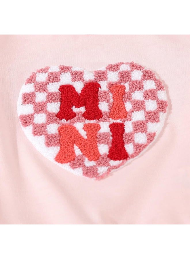 BeQeuewll Baby Girl Valentines Day Outfit Long Sleeve Heart Checkerboard Print Sweatshirt Plaid Pants 2Pcs Valentine Clothes (Mini Pink, 12-18 Months) - Image 3