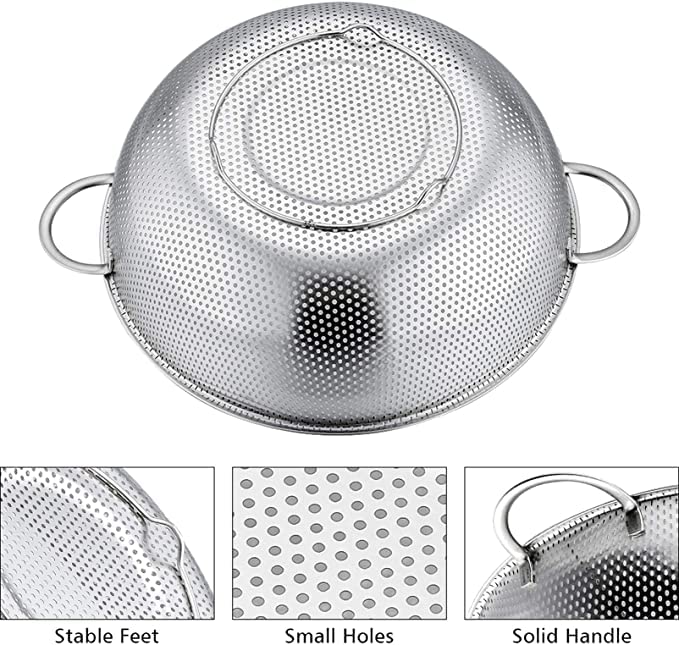 SKOFRI Rice Bowl Stainless Steel SelfDraining Heavy Duty Kitchen Strainer with Riveted and Heat Resistant Handles for Rice Noodles Vegetables and Fruits - Image 5