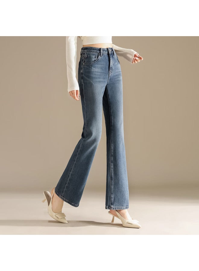 Rain.cun Blue Slimming Flared Pants For Women, New High-end Style, High-waisted Autumn And Winter, Slightly Flared Denim Jeans, Long Trousers For Wome - Image 1