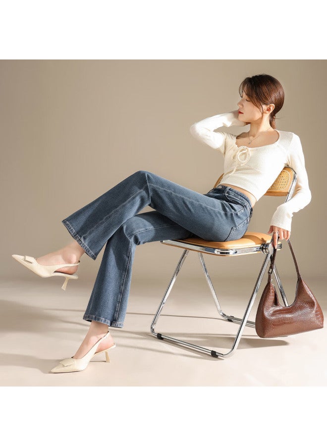 Rain.cun Blue Slimming Flared Pants For Women, New High-end Style, High-waisted Autumn And Winter, Slightly Flared Denim Jeans, Long Trousers For Wome - Image 5