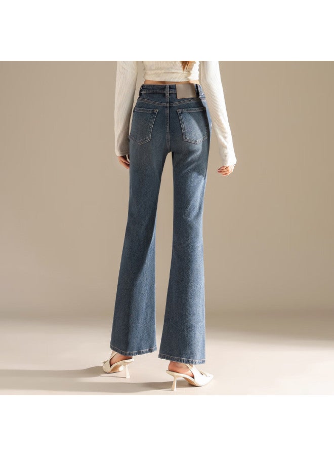Rain.cun Blue Slimming Flared Pants For Women, New High-end Style, High-waisted Autumn And Winter, Slightly Flared Denim Jeans, Long Trousers For Wome - Image 2