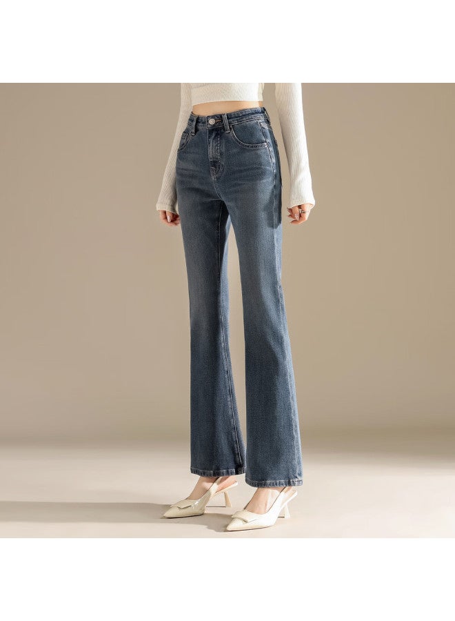 Rain.cun Blue Slimming Flared Pants For Women, New High-end Style, High-waisted Autumn And Winter, Slightly Flared Denim Jeans, Long Trousers For Wome - Image 3