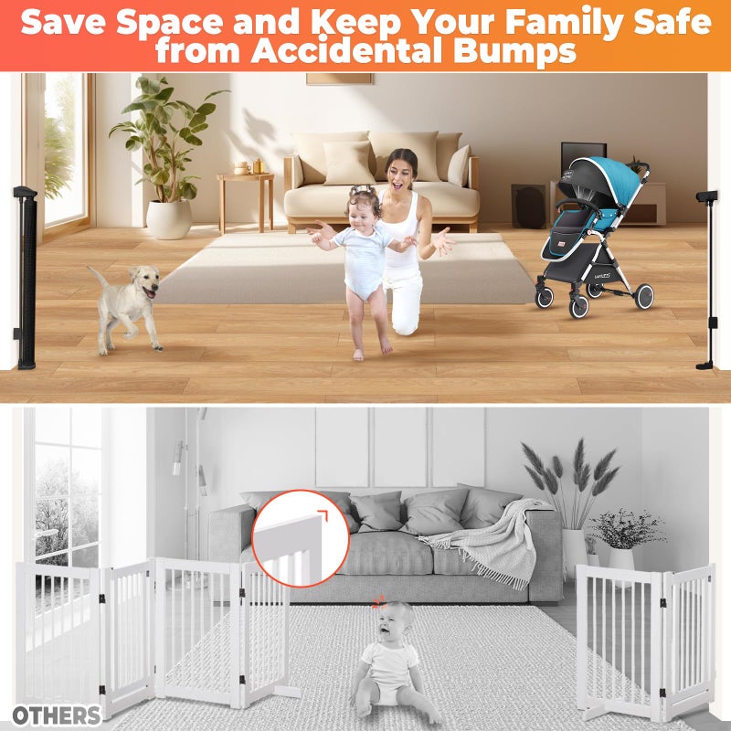 Pravoluxmax بوابة أطفال قابلة للسحب - بوابة للكلاب - 200" عرض إضافي قابل للتوسيع، 37" ارتفاع بوابة شبكية للأطفال مع شرائط معززة للمداخل، السلالم، الممرات، الفتحات الكبيرة الداخلية والخارجية. - Image 5