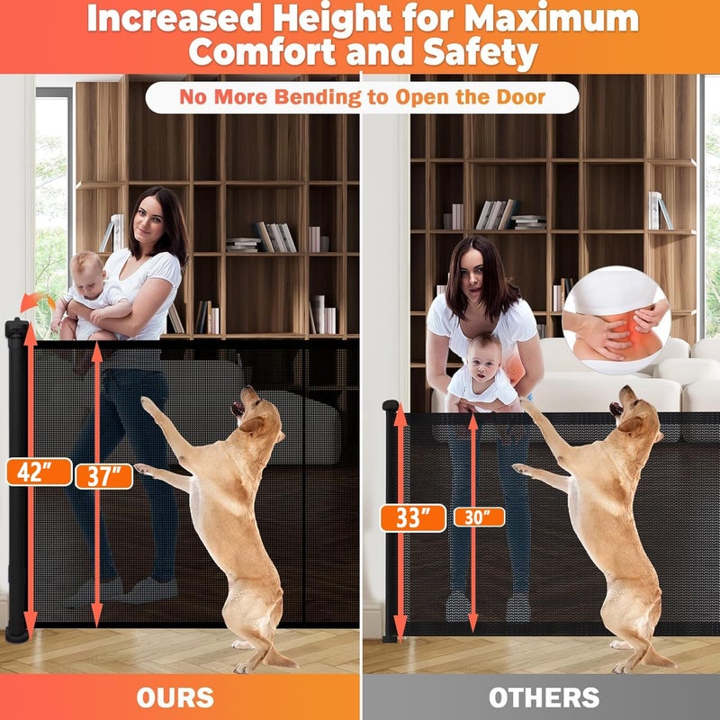 Pravoluxmax بوابة أطفال قابلة للسحب - بوابة للكلاب - 200" عرض إضافي قابل للتوسيع، 37" ارتفاع بوابة شبكية للأطفال مع شرائط معززة للمداخل، السلالم، الممرات، الفتحات الكبيرة الداخلية والخارجية. - Image 2