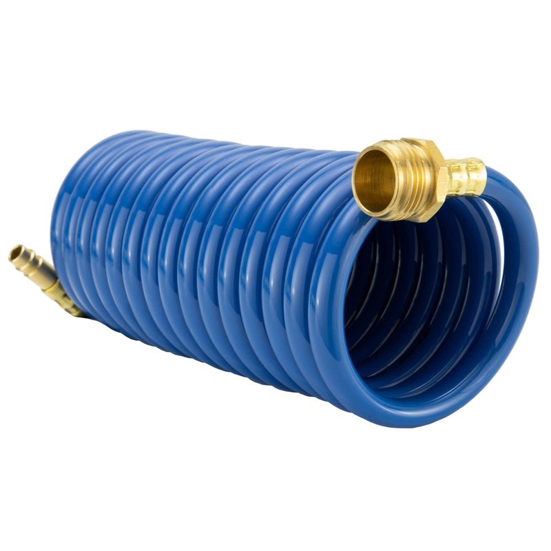 RecPro RV Exterior Shower Hose | 15' Blue Coiled Hose | Optional Flexible Quick Connect Sprayer | UV Resistant (No Sprayer) - Image 1