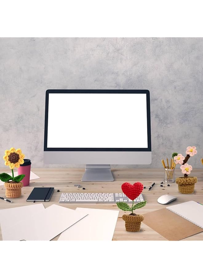 إيروريكس باقة ورد كروشيه على شكل قلب أحمر مصنوعة يدويًا من الكروشيه وزهور صناعية محبوكة وزهور مكتب صناعية للحمام والمطبخ والمنزل وقطعة مركزية للطاولة الريفية وديكور لعيد الحب قطعتان - Image 5