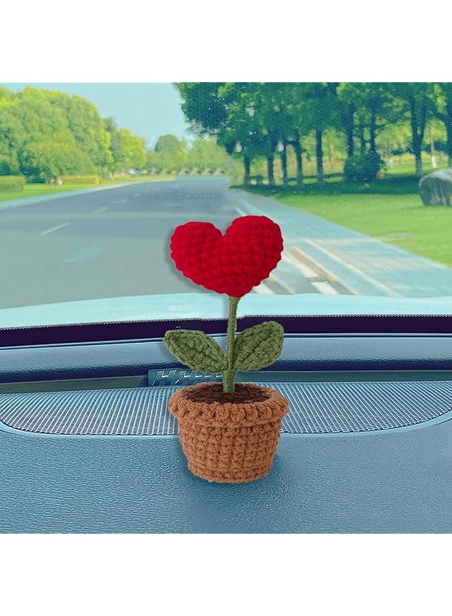 إيروريكس باقة ورد كروشيه على شكل قلب أحمر مصنوعة يدويًا من الكروشيه وزهور صناعية محبوكة وزهور مكتب صناعية للحمام والمطبخ والمنزل وقطعة مركزية للطاولة الريفية وديكور لعيد الحب قطعتان - Image 3