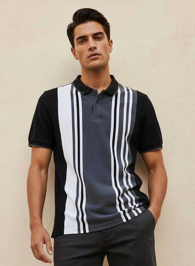 Splash FAV Men Short Sleeves Striped Pique Detail Polo T-shirt