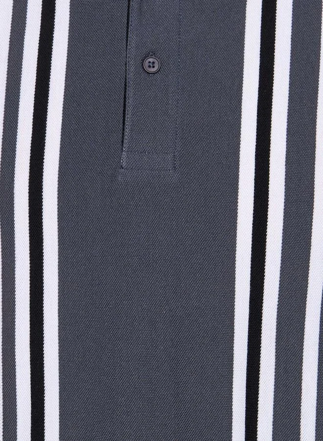 Splash FAV Men Short Sleeves Striped Pique Detail Polo T-shirt