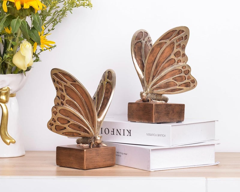 Kakizzy Vintage Brown Butterfly Bookends,Resin Book Ends for Shelves,Heavy Duty Decorative Bookends,Creative Book Stopper Holder Decor for Desk Home Office,Shelf Decoration,Gifts for Mother's Day - Image 5