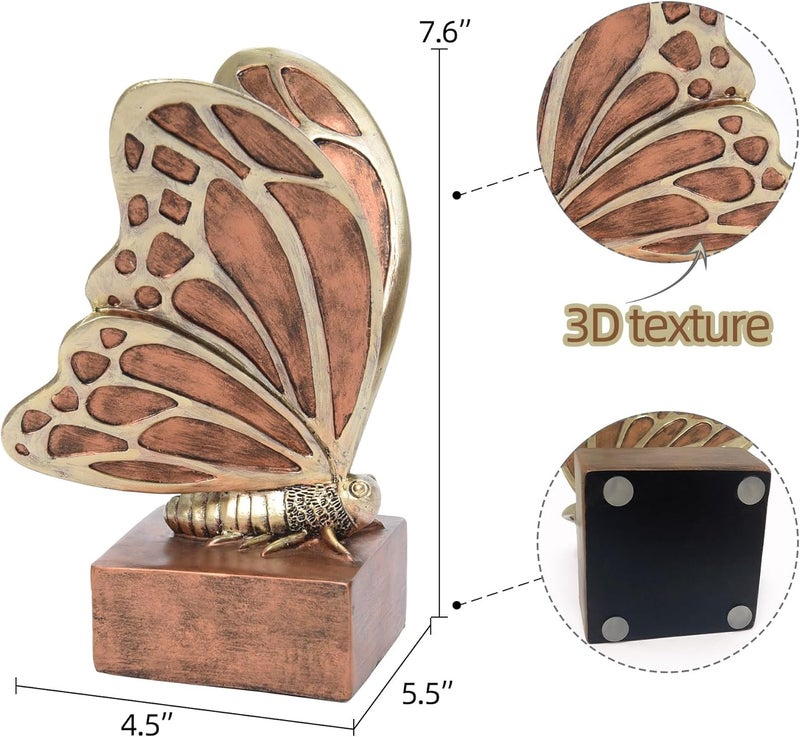 Kakizzy Vintage Brown Butterfly Bookends,Resin Book Ends for Shelves,Heavy Duty Decorative Bookends,Creative Book Stopper Holder Decor for Desk Home Office,Shelf Decoration,Gifts for Mother's Day - Image 3