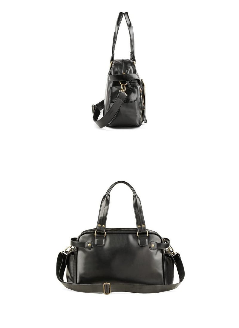 SYOSI - Leather Duffel Bag Full Grain Leather Travel Bag Weekend Bag Gym - Image 1