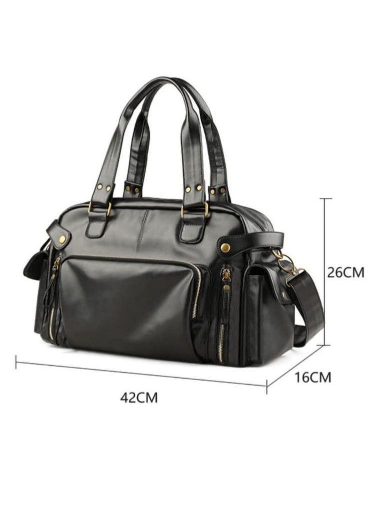 SYOSI - Leather Duffel Bag Full Grain Leather Travel Bag Weekend Bag Gym - Image 1