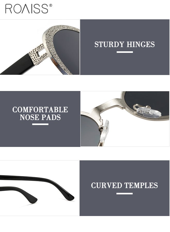 رويس نظارات شمسية بيضاوية عتيقة للنساء، حماية من الأشعة فوق البنفسجية 400، بإطارات مزخرفة، نظارات شمسية أنيقة لحفلات التسوق والسفر مع حافظة للنظارات، مقاس 64 مم - Image 5