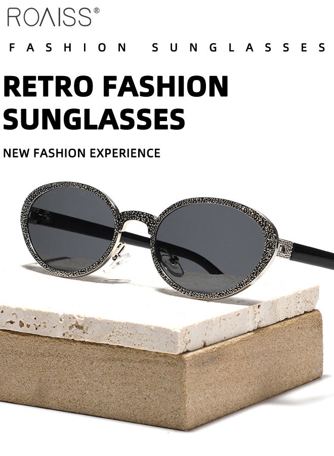 رويس نظارات شمسية بيضاوية عتيقة للنساء، حماية من الأشعة فوق البنفسجية 400، بإطارات مزخرفة، نظارات شمسية أنيقة لحفلات التسوق والسفر مع حافظة للنظارات، مقاس 64 مم - Image 4