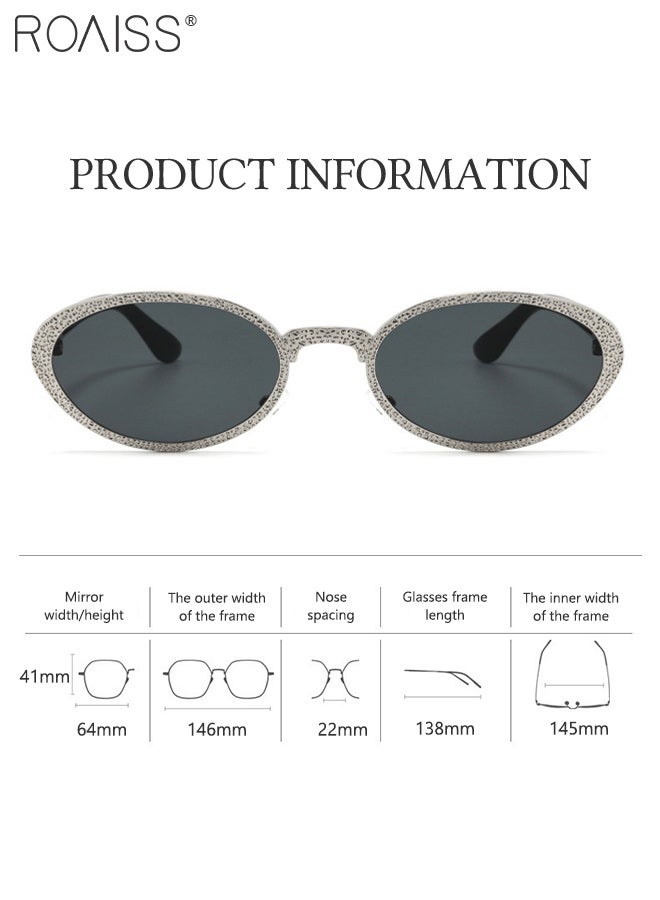 رويس نظارات شمسية بيضاوية عتيقة للنساء، حماية من الأشعة فوق البنفسجية 400، بإطارات مزخرفة، نظارات شمسية أنيقة لحفلات التسوق والسفر مع حافظة للنظارات، مقاس 64 مم - Image 3