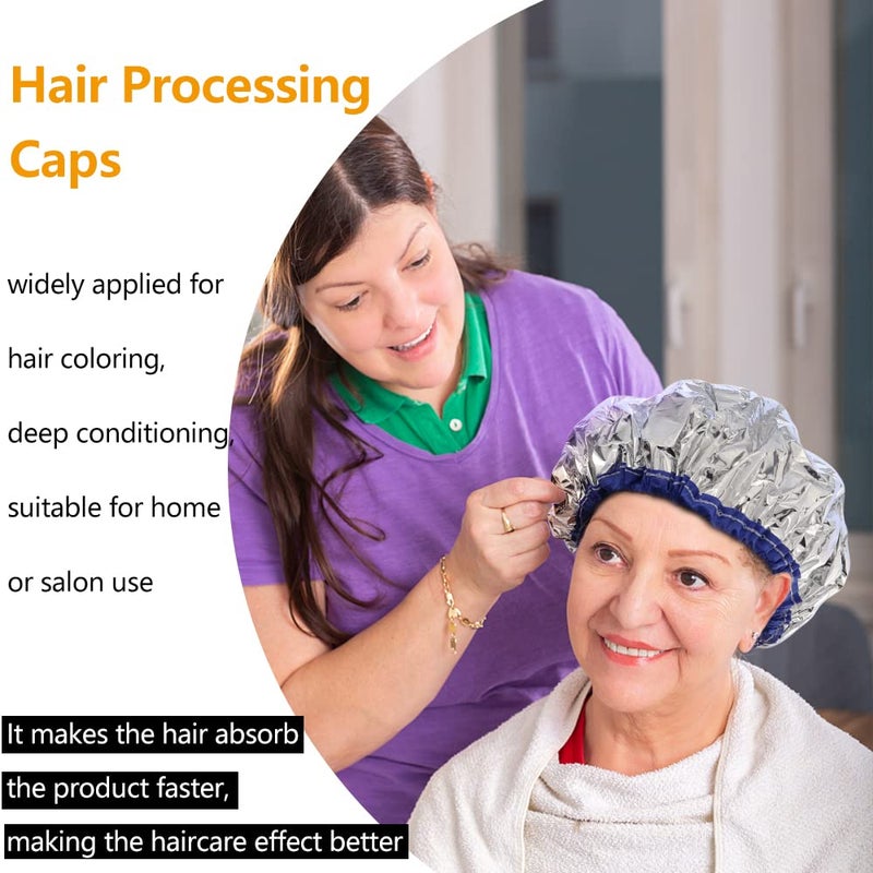 TCOTBE 2 pieces conditioning caps made of aluminum foil, thickened shower caps for hot oil treatment, reusable hair processing caps for home and salon use, hair dyeing and hot oil treatment tools - Image 4