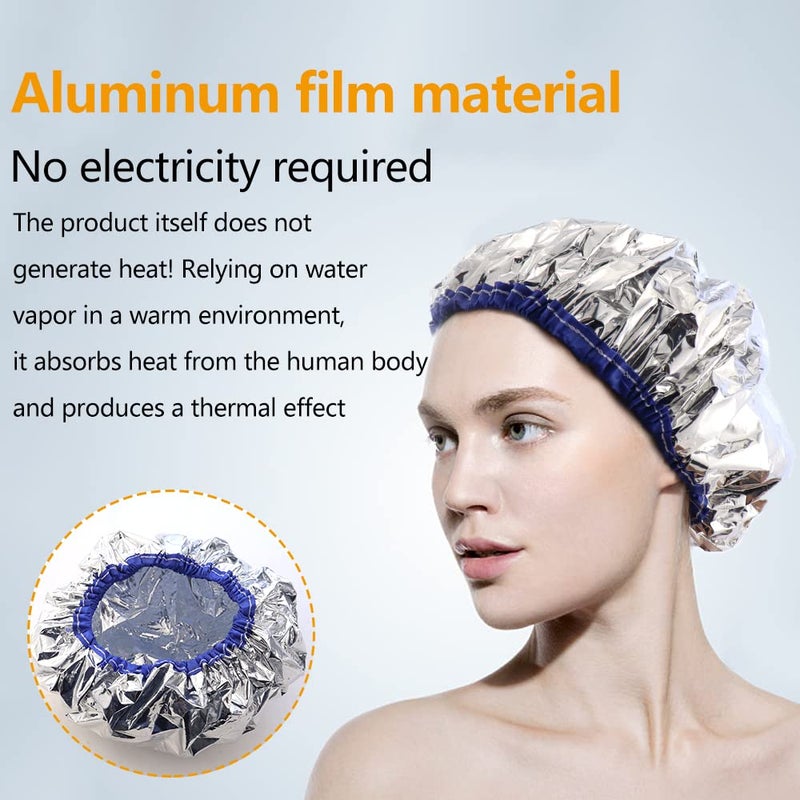 TCOTBE 2 pieces conditioning caps made of aluminum foil, thickened shower caps for hot oil treatment, reusable hair processing caps for home and salon use, hair dyeing and hot oil treatment tools - Image 5
