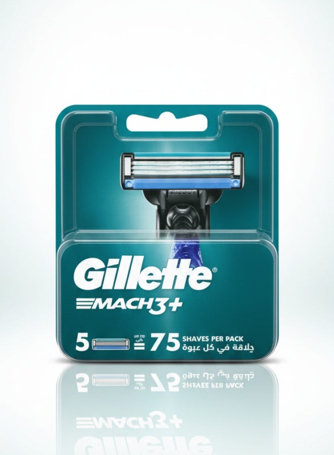 Gillette Mach 3 Plus 5 Blades Shaving Cartridge Refill for Men Smooth Comfortable Close Shave - Image 1
