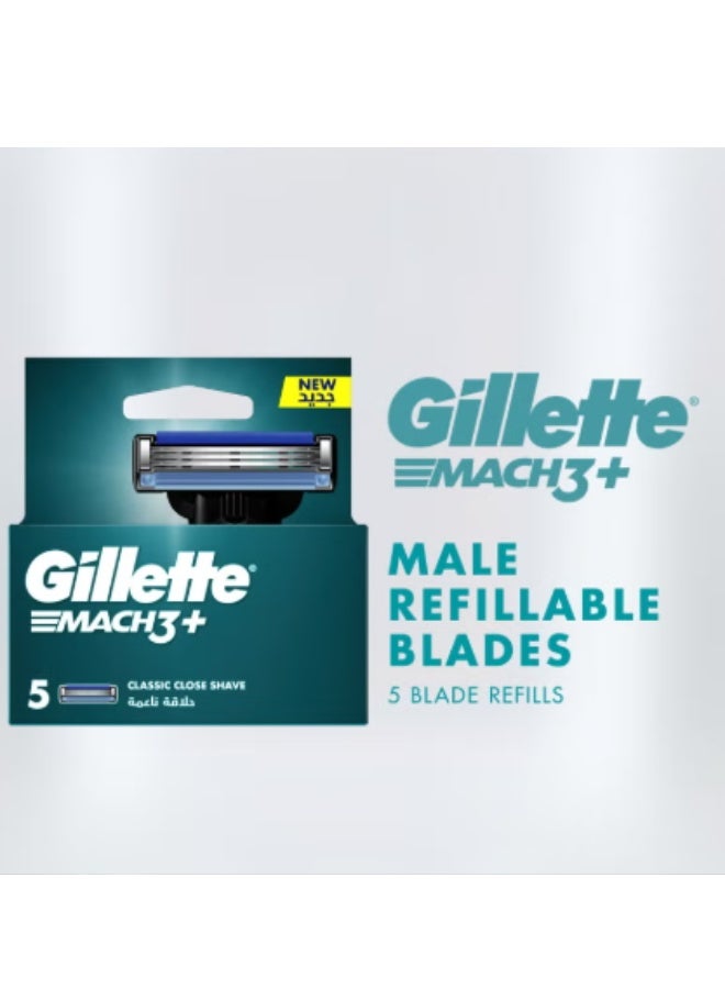 Gillette Mach 3 Plus 5 Blades Shaving Cartridge Refill for Men Smooth Comfortable Close Shave - Image 2