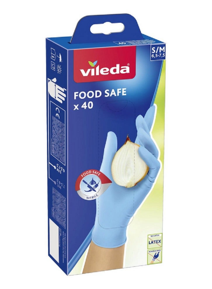 Vileda 40-Piece Food Safe Powder-Free Disposable Nitrile Gloves Light Blue Small/Medium VG33 - Image 1