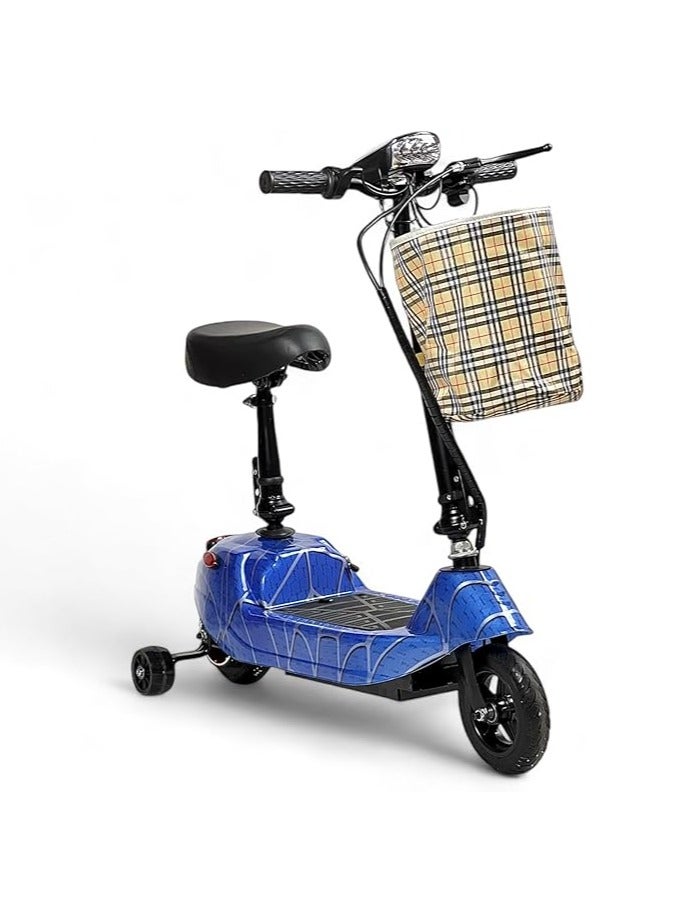 البدر سكوتر دفع كهربائي من البدر مع مقعد وقاعدة مضيئة، سكوتر كهربائي قابل للطي للاطفال، سعة بطارية 24 فولت، عجلة سكوتر مضيئة ومقعد قابل للتعديل، سعة تحميل تصل الى 70 كجم، (ازرق) - Image 1